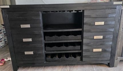 Dark Wood Bar Cabinet with Wine Rack