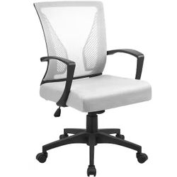 Office White Mid Back Swivel Lumbar Support Desk, Computer Ergonomic Mesh Chair with Armrest
