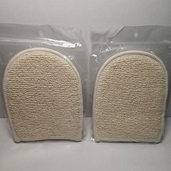 NEW Beige Exfoliating Bath Gloves - Soft Home Accents Set Of Two