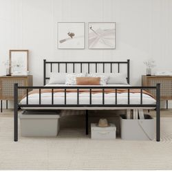 Brand New Metal Platform King Bed Frame with Headboard Sturdy Steel Slats Support No Box Spring Needed Easy Assembly Black