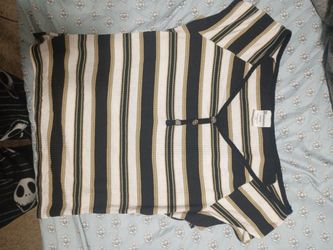 Striped Short Sleeve Top with Button Detail