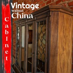 Vintage Walnut China Cabinet / Display Hutch – Elegant & Bold!
