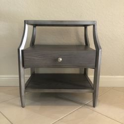 All Metal Natural Gray End Table With Mirror Top And Drawer