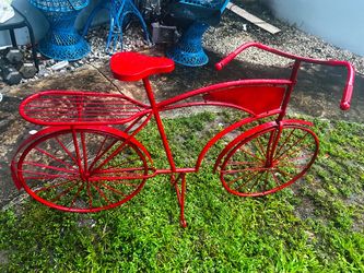 Red Metal Bicycle Decorative Plant Stand