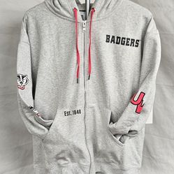 Women's Wisconsin Badgers WEAR by Erin Andrews Full-Zip Hoodie Size XL Heather Gray