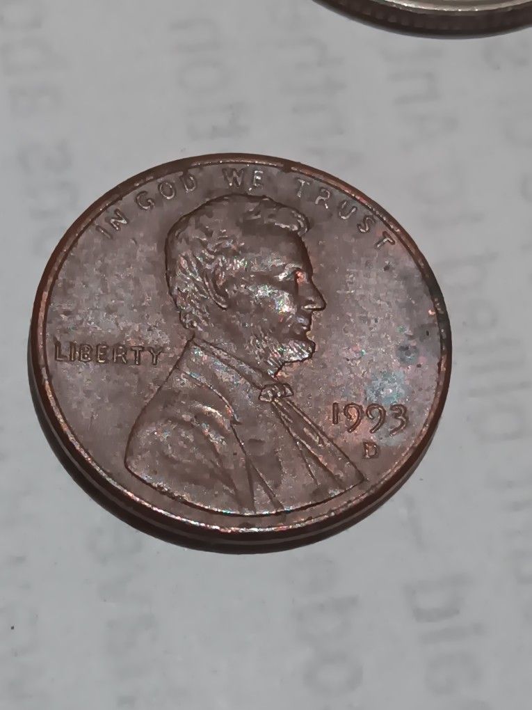 1993D Penny Missing OF On Back