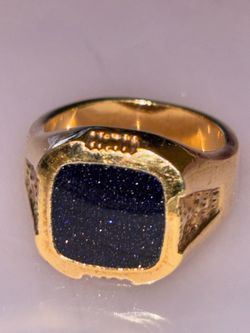 Vintage 14K HGE Blue Goldstone Signet Ring - Celestial Galaxy Style