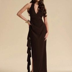Coffee Brown Halter Dress