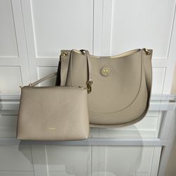 Pinko Swallow Lychee Pattern Leather Tote Bag Tan 