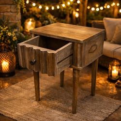 Solid Wood Rustic End Table with Drawer – Small Accent