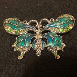 SilverTone Butterfly Brooch With Rhinestones,by Monet