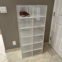 New In Box 12 X Size XL Large Shoe Storage Stackable Organizer 14x11x8.5 Inch Tall Each Fits US Men 14 Biggest 