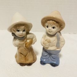 Antique German Porcelain Figurines Hand Painted Long Eye Lash Girl & Boy