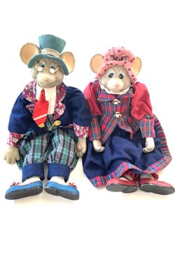 Rare vintage handmade mice he & she collectible figure doll 16” (set of 2)