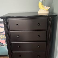 Solid Wood 4 Drawer Chest in Distressed Black Finish