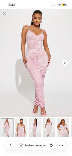 Fashion Nova Pink Ruched Maxi Dress