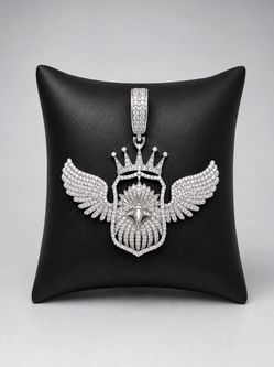 925 Sterling Silver 2.90CT ICED OUT MOISSANITE Crowned Eagle Wings Men’s Pendant