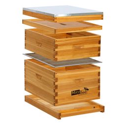 Hives Beekeeping Accessories Kit Hive Beeswax Coated 10 Frame Langstroth Beehive Include 1 Bee Deep Body And 1 Bee Super Hive Body (Metal Q