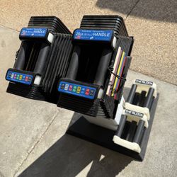 PowerBlock Adjustable Dumbbells (5–60 lbs) + Stand