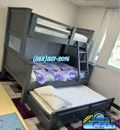 Twin full full grey bunk bed with mattresses colchones cama trundle