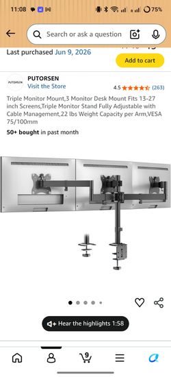Triple Monitor Mount,3 Monitor Desk Mount Fits 13-27 inch Screens,Triple Monitor Stand Fully Adjustable with Cable Management,22 lbs Weight Capacity p