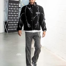 Diet Starts Monday Black Lightning Bolt Embroidered Puffer Jacket Size Men’s Medium FW2022 [DEADSTOCK] - $250