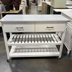 New Assembled. Kitchen Island Cart with Stainless Steel Top - Rolling Storage Cart with Two Drawers & Open Shelves