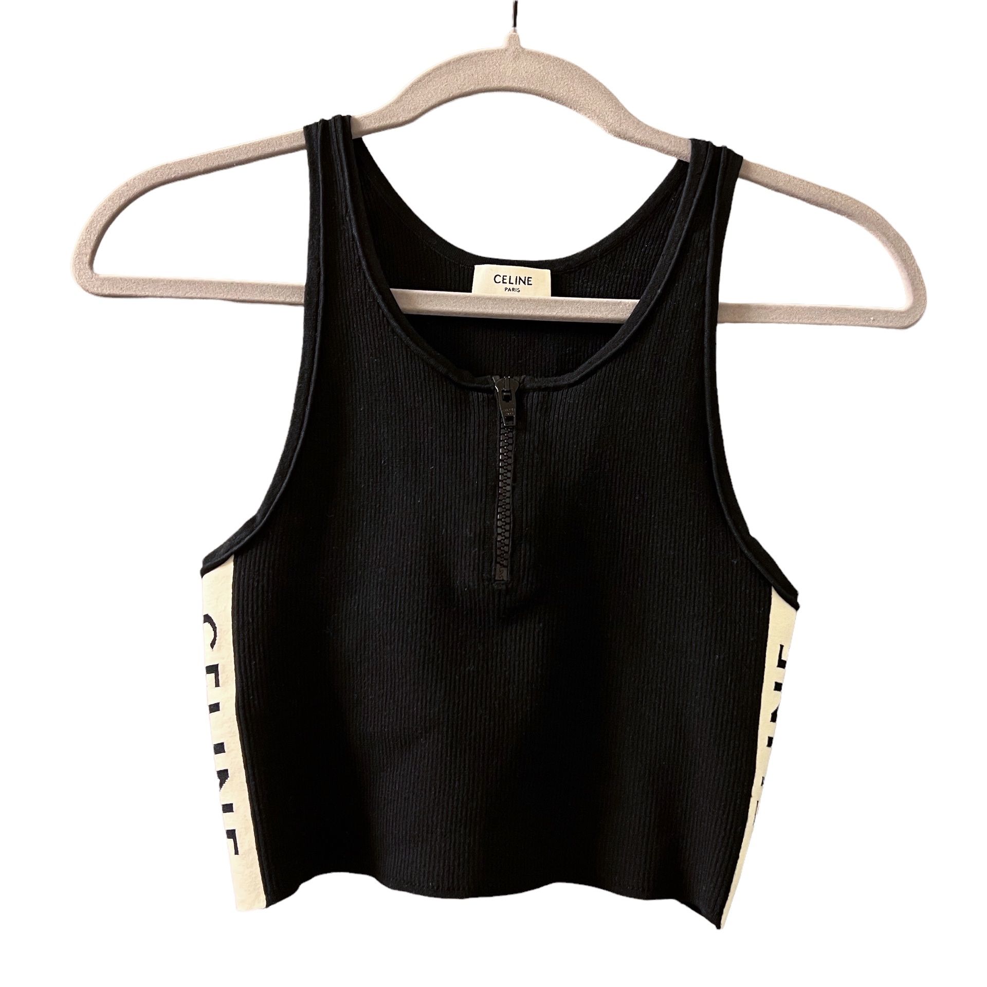 CELINE Zipped Tank Top In Athletic Knit Black / Cream for
