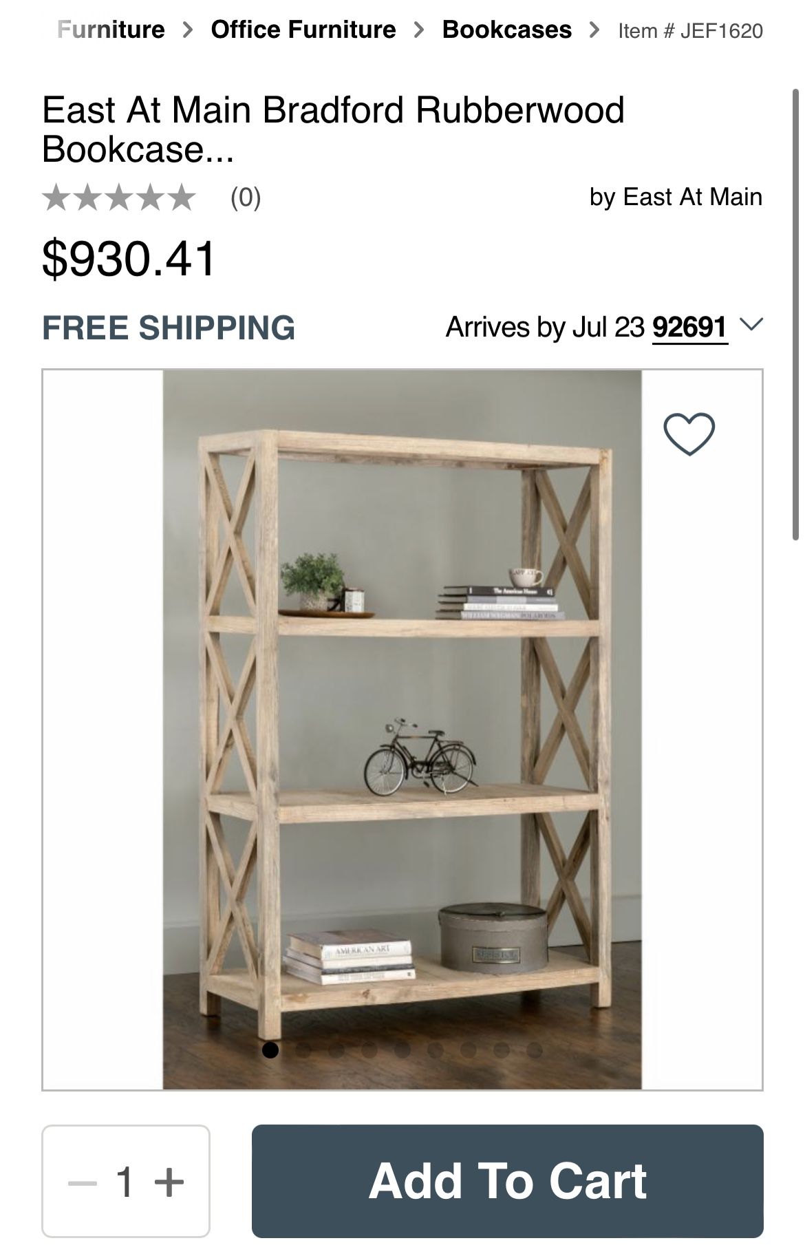 East At Main Bradford Rubberwood Bookcase , Perfect Condition, Price Includes Delivery