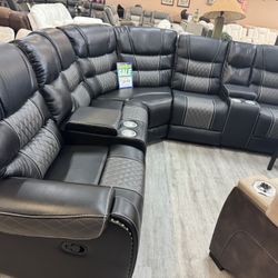 Black And Grey Manual Reclining Sectional 