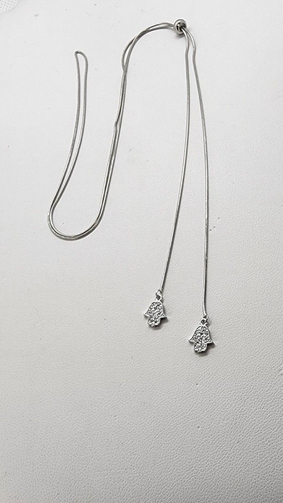 Brand New Sterling Silver 925 Double Hamsa Adjustable Necklace 
