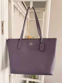 Coach Purple Leather Zip-Top Tote Bag