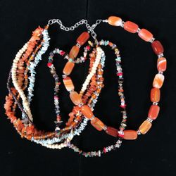 3 Necklace Lot Gemstone Multistrand Carnelian Glass Beads Chips Chunky Goldstone