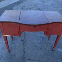 I’m Vintage red-wooden vanity desk, styled after French Chateau