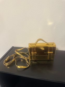 Metallic Gold Mini Satchel Crossbody Bag – Detachable Strap