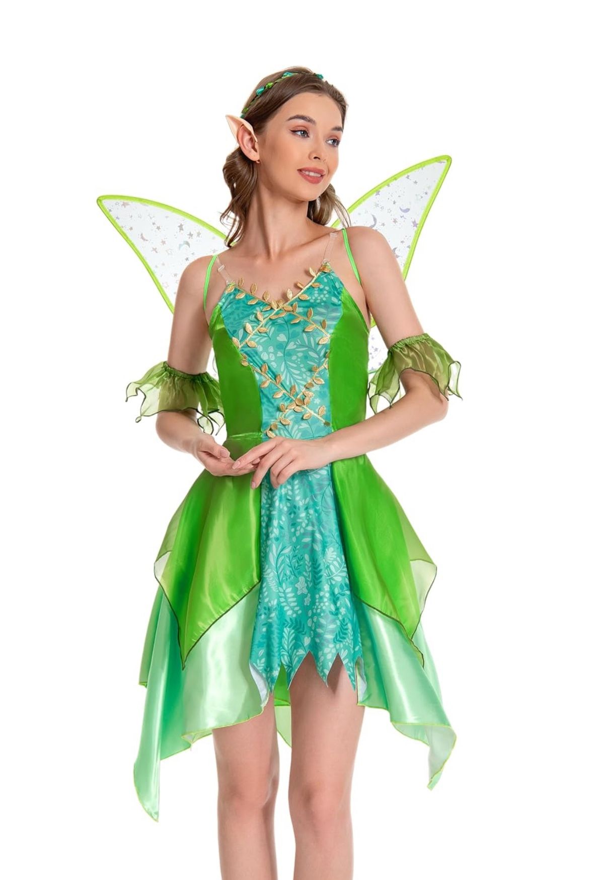 Green Fairy Princess Dress Adult Costume w/Wings, Ears, Headpiece, Medium *NEW*