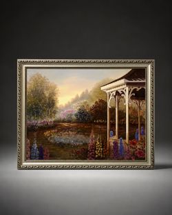 Framed Garden Gazebo Landscape Painting
