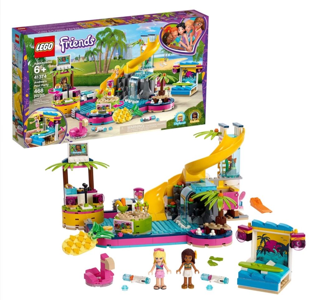 LEGO Friends Andrea's Pool Party 41374 Toy Pool Building Set with Andrea and Stephanie Mini Dolls for Pretend Play, Includ