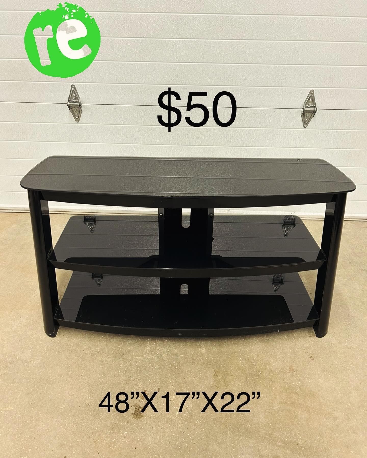 Metal And Glass TV Stand With 3 Glass Shelves 