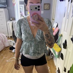 O’Neill Green Tropical Print Peplum Top