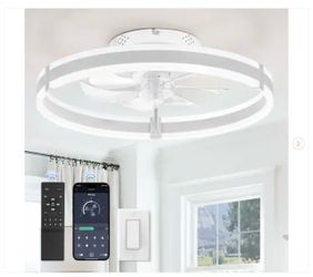 20 in. White Indoor Dimmable LED Fandelier Modern Flush Mount 6-speed Low Profile Ceiling Fan - New