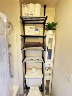 Tall tension rod shelf