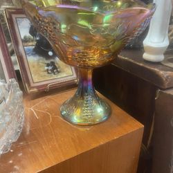 Vintage Amber Carnival Glass Candy Centerpiece Bowl 