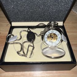 New Devonshire 17 Jewel Mechanical Pocket Watch w/ Box & Chain