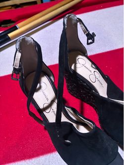 Jessica Simpson black platform wedge sandals