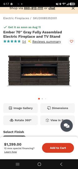 Ember 70" Gray Electric Fireplace TV Stand