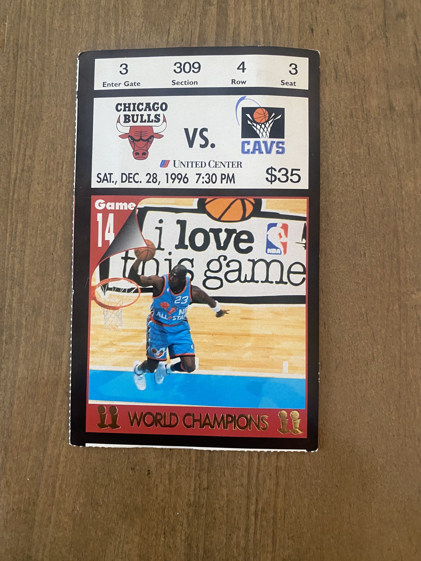 Chicago Bulls 1996 Ticket Game