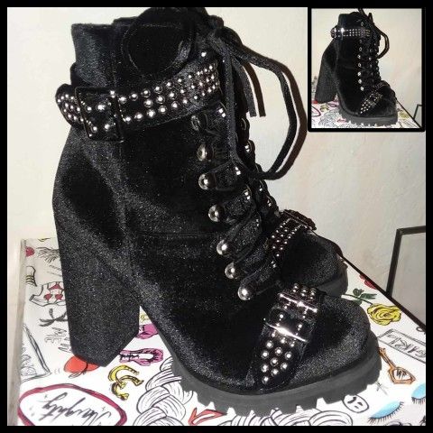 NIB NEW IN BOX JEFFREY CAMPBELL LILITH 2 BLACK VELVET STUDDED PLATFORM BOOT HEEL BOOTIES SZ 39 9