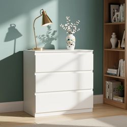 Homy Casa Senna 27" 3 Drawer Dresser Chest White Modern Storage Cabinet Bedroom Nightstand Organizer 