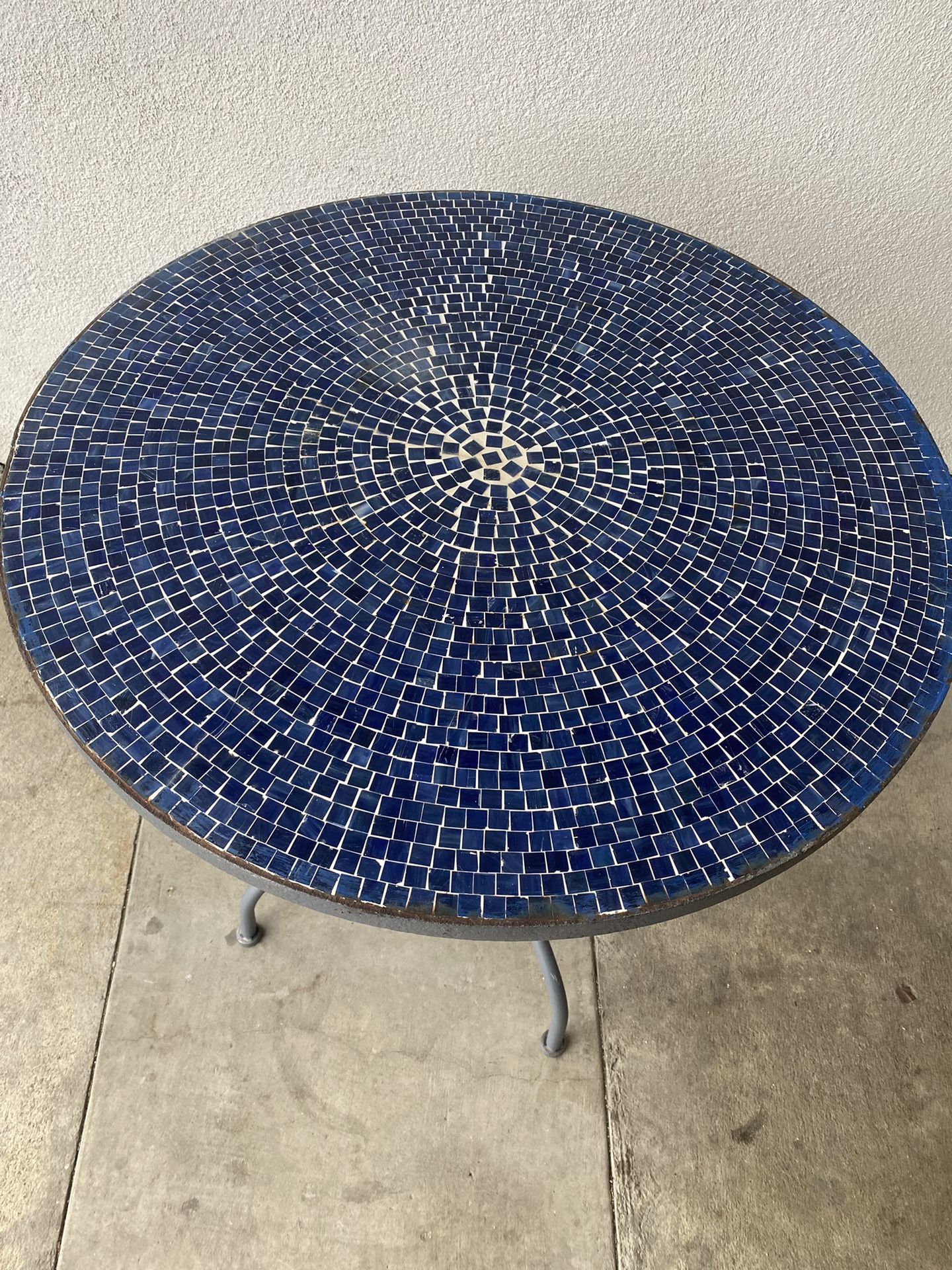 Blue - Mosaic - Tile - Table - 28” Diameter - 30.5” Tall - Grey Legs & Edge